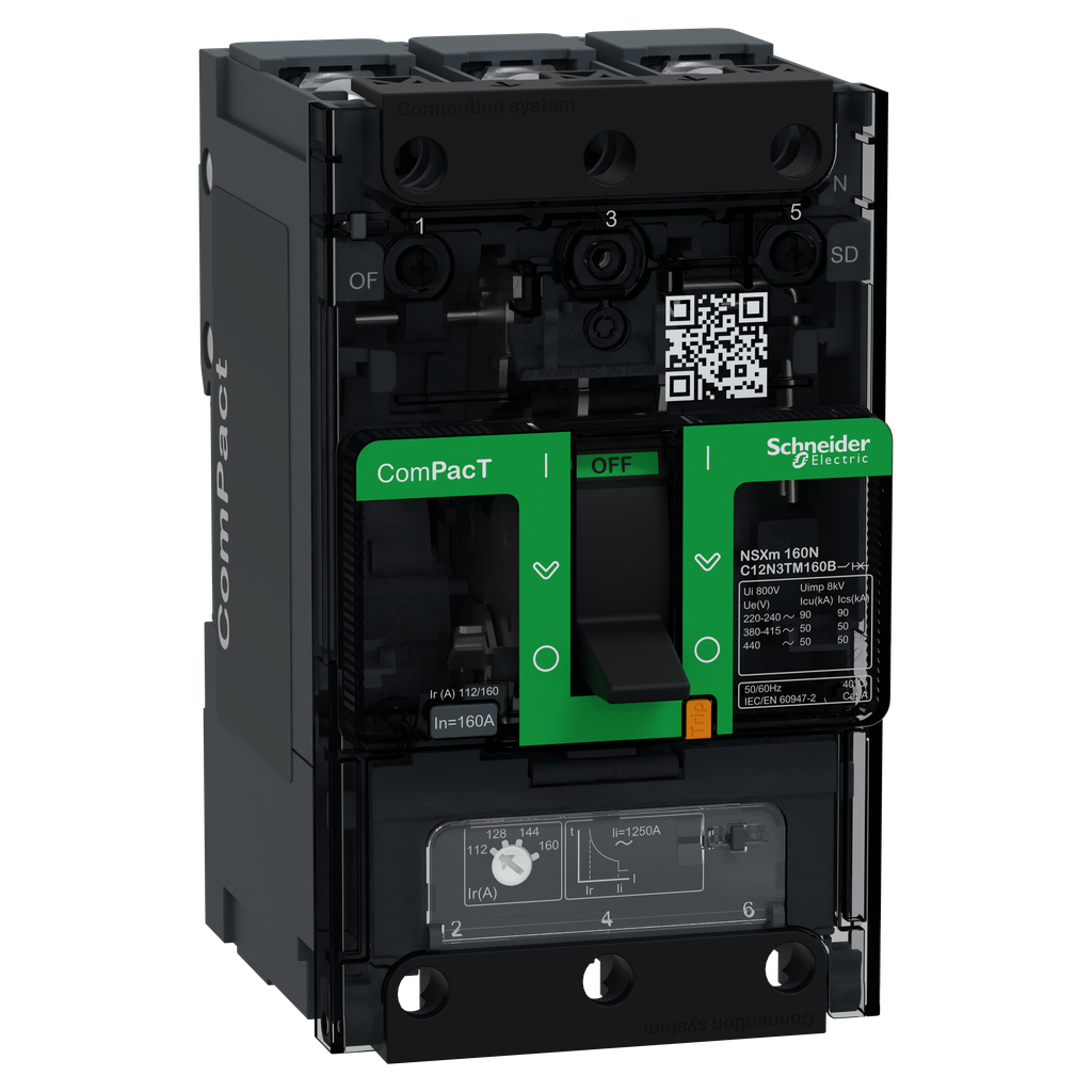 ComPacT NSXmN - disjoncteur - TM-D 160A - 3P3D - 50kA - borne à cosses