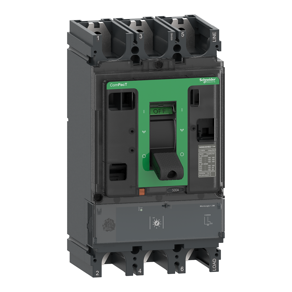 ComPacT NSX630H - Disjoncteur - MicroLogic 1.3 M 500A - 3P3D - 70kA - fixe