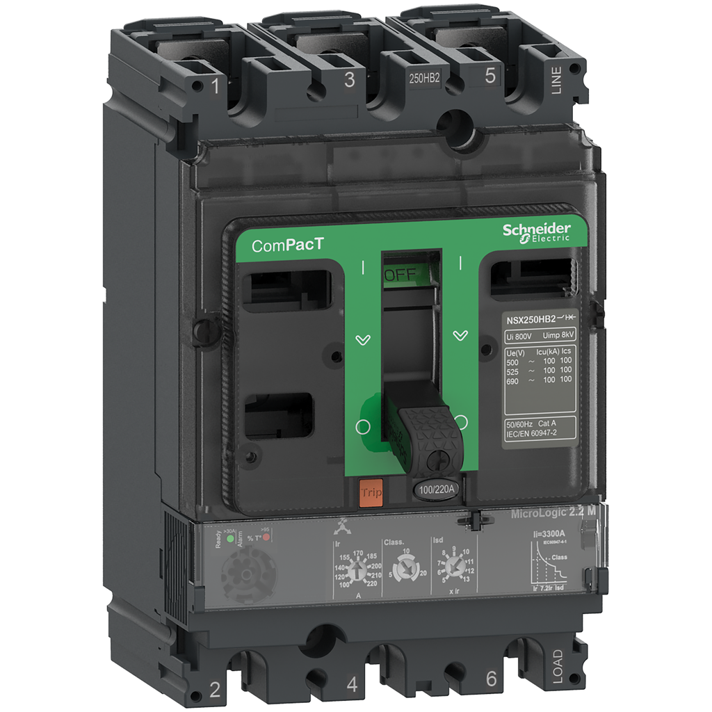 ComPacT NSX250HB1 - Disjoncteur - MicroLogic 2.2M 220A - 3P3D - 75kA - fixe