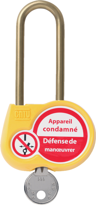 Cadenas jaune anse 70mm diamètre 6mm clé aléatoire.