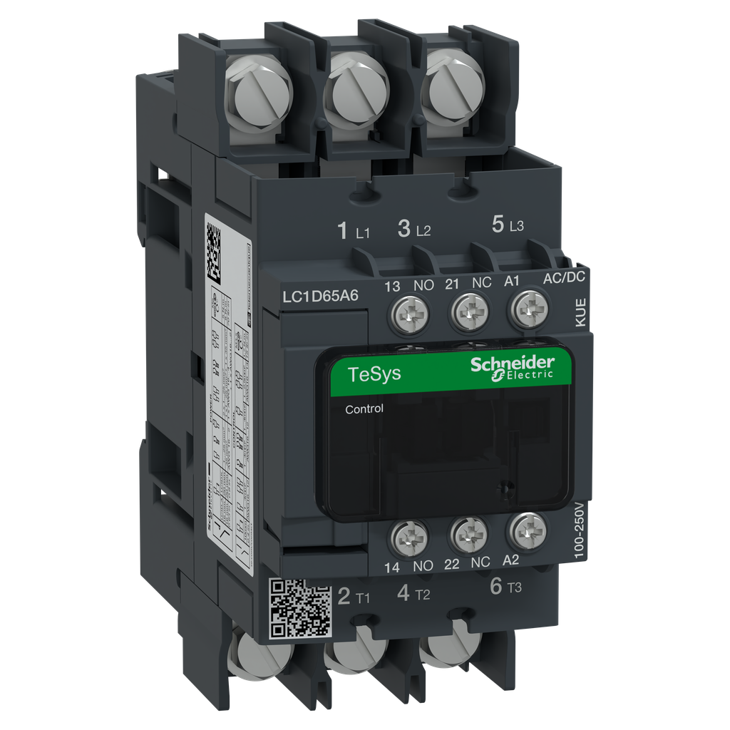 TeSys D Green - contacteur 3P (3NO) 65A - 100/250VCA/CC - basse conso - cosses