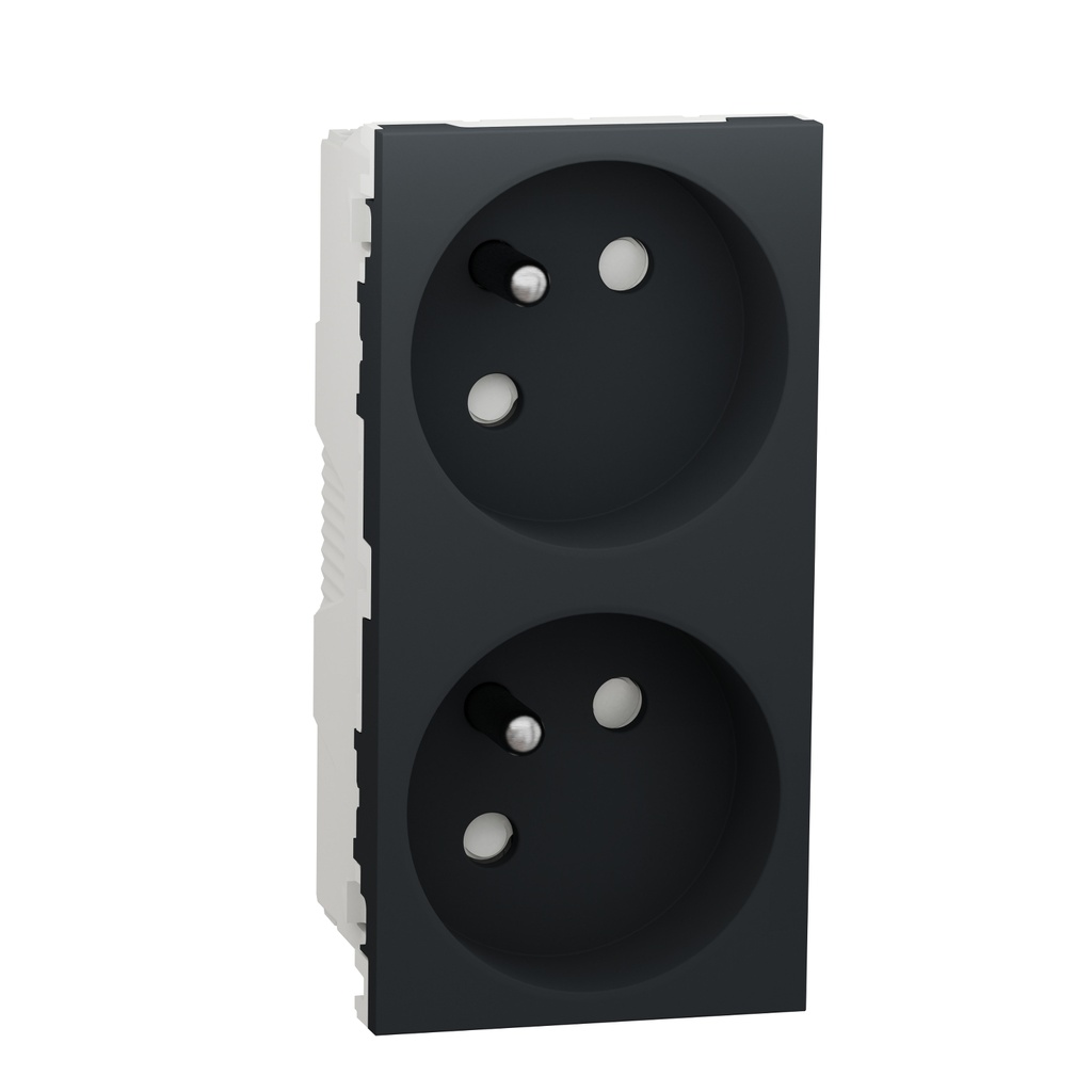 Unica - prise double 2P+T - FR - 45° - connexion rapide - Anthracite - méca seul