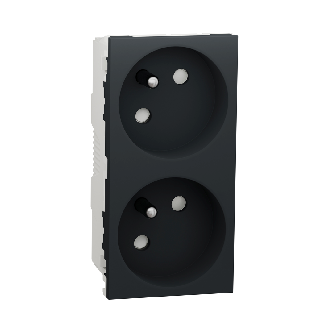 Unica - prise double 2P+T - FR - 45° - connexion rapide - Anthracite - méca seul