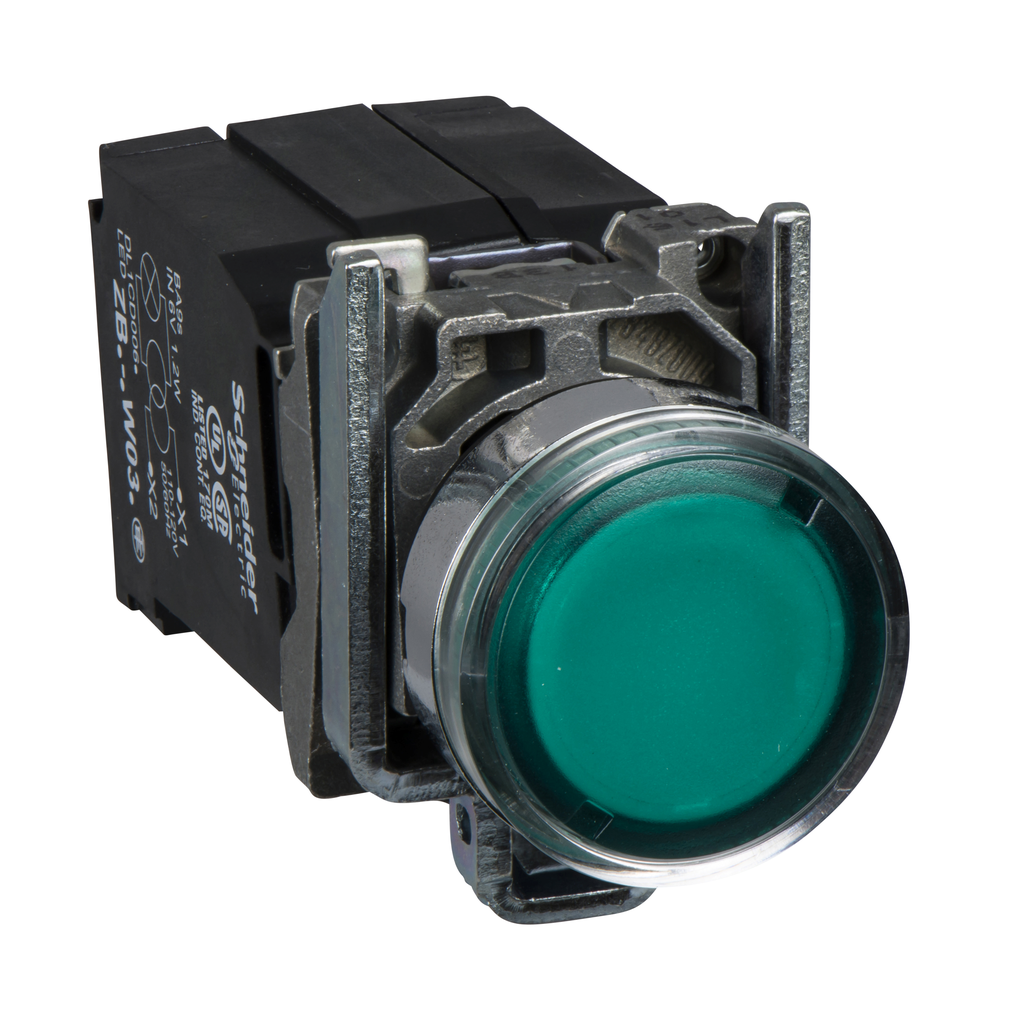 Harmony XB4 - poussoir lumineux - 1F+1O - vert - Ø22 - transfo 230VAC