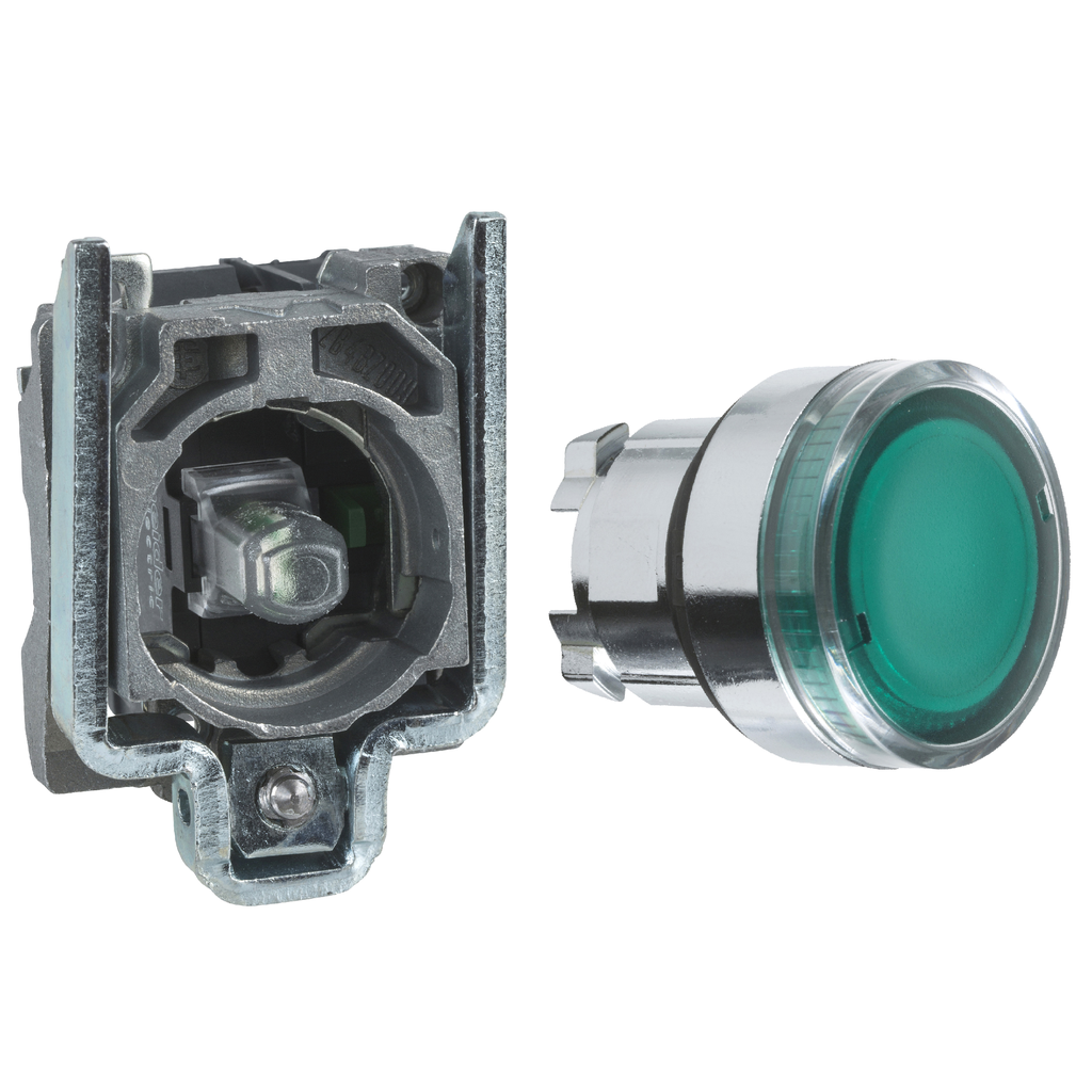 Harmony - Bouton poussoir lumineux impulsion vert 24v, contact f zbe101