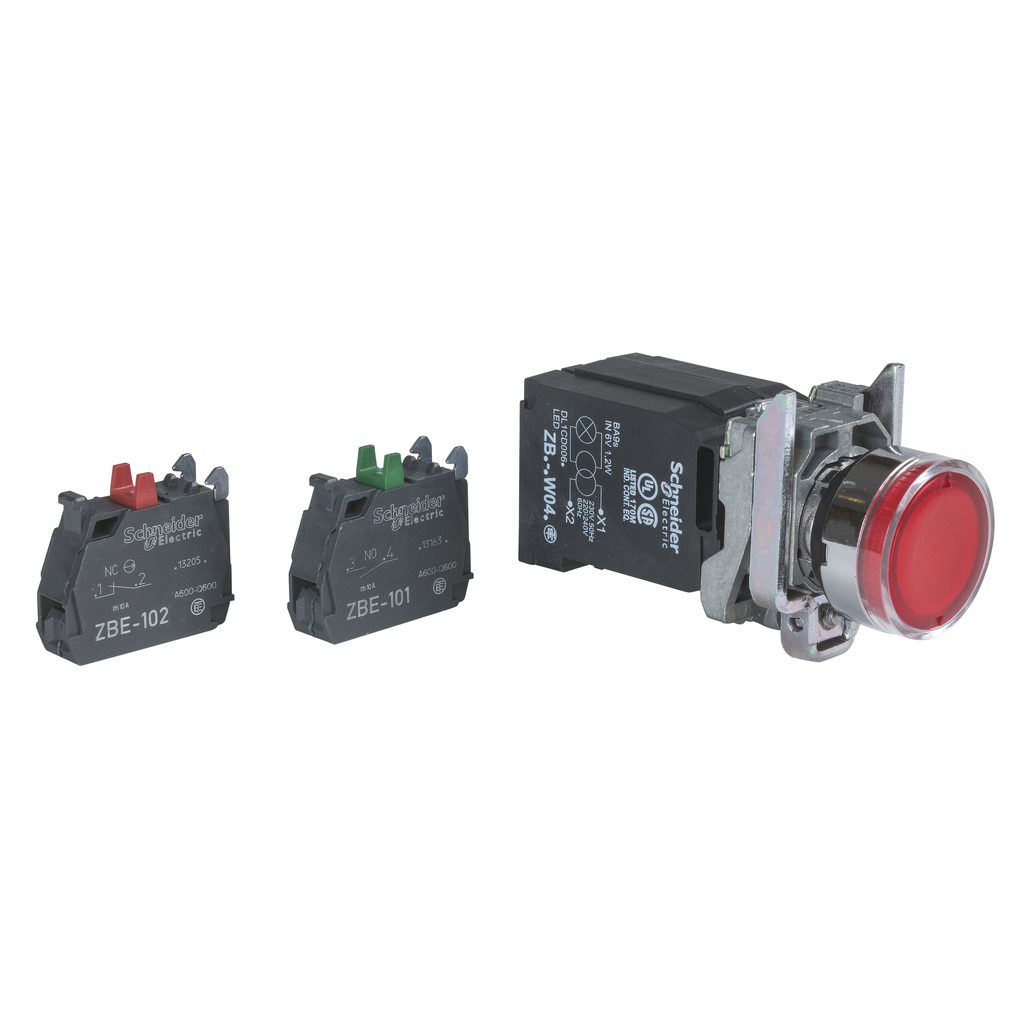 Harmony XB4 - poussoir lumineux - 1F+1O - rouge - Ø22 - transfo 110VAC