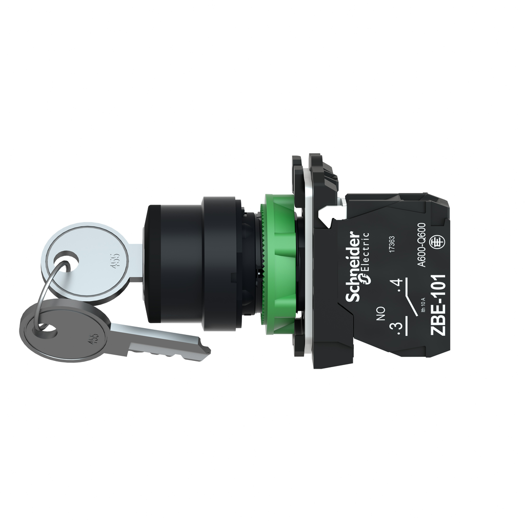 Harmony XB5 - bouton à clé 455 - Ø22 - 2 pos fix - retr G - 1F - vis étrier