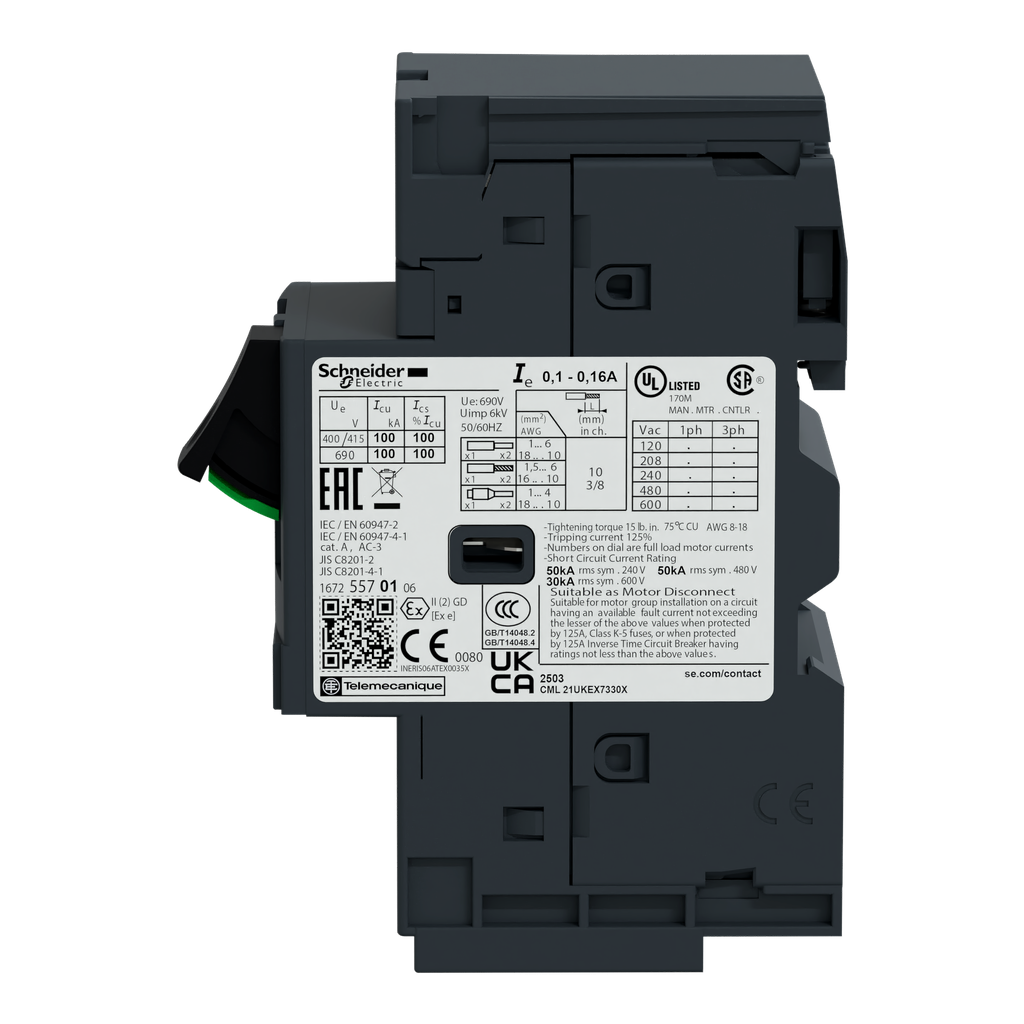 TeSys GV2ME - disj. moteur - 0,1..0,16A - 3P 3d - déclencheur magnéto-thermique