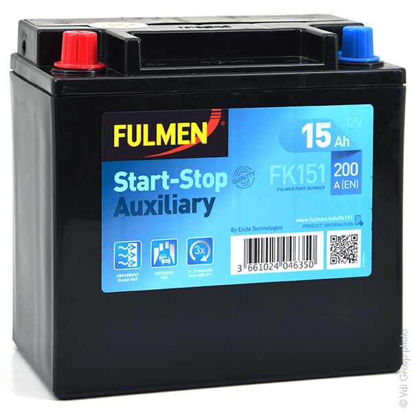 Batterie(s) Batterie voiture FULMEN Start-Stop Auxiliary FK151 12V 15Ah 200A