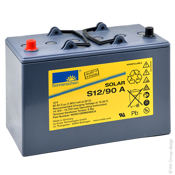 Accumulateur(s) Batterie plomb etanche gel Solar S12/90A 12V 90Ah Auto