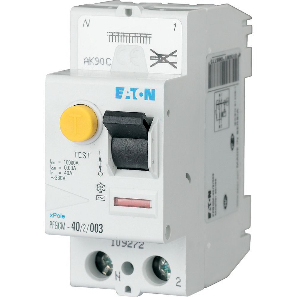 Interrupteur différentiel PFGCM, borne à ressort, 2P, 40A 30mA type AC