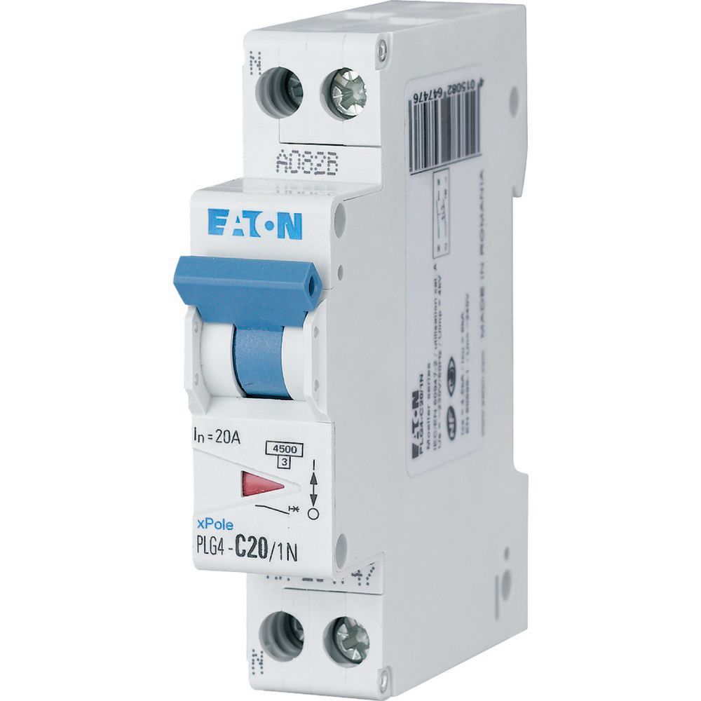 Disjoncteur modulaire, 1P+N, 20A, courbe C, 4,5kA (EN 60898)