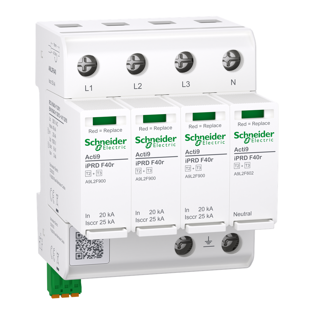 Acti9 IPRD F40r Parafoudre autoprotégé 3PN In=20kA  Up=1,5kV  Icc=25kA