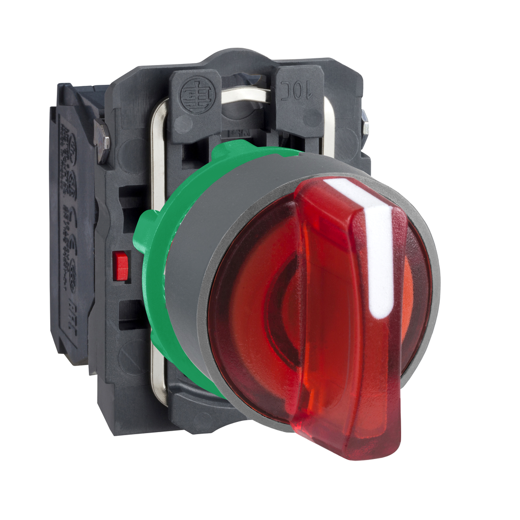 Harmony XB5 - bouton tourn lum - Ø22 - col grise - 3 pos - rouge - 1O+1F - 230V