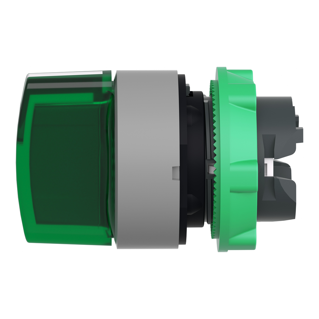 Harmony XB5 - tête bouton tournant lumin - Ø22 - col grise - 3 pos rap GC - vert