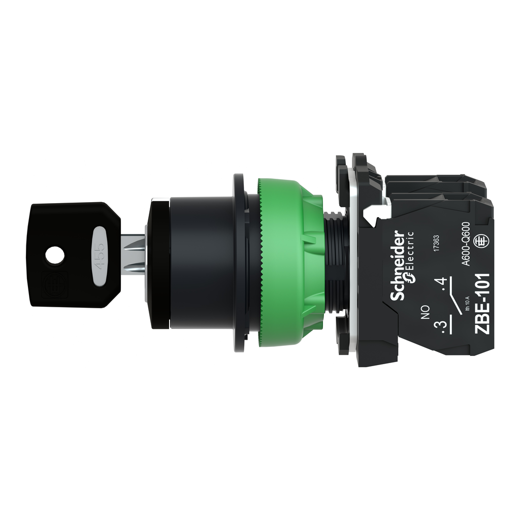 Harmony XB5 - bouton à clé 455 - flush - 3 pos fix - retr C - 2F - vis