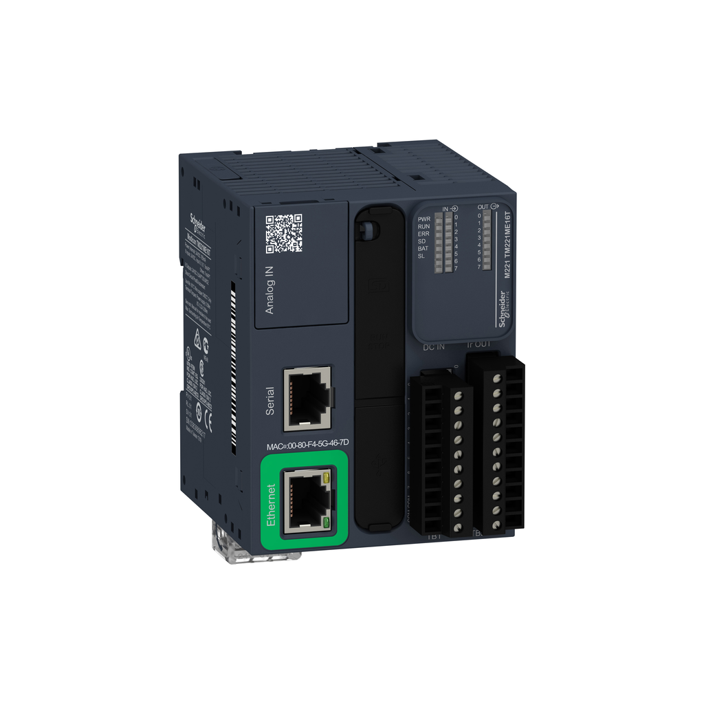 Modicon M221 Book, contrôleur 16E/S PNP, port Ethernet+série, 24VCC, vis