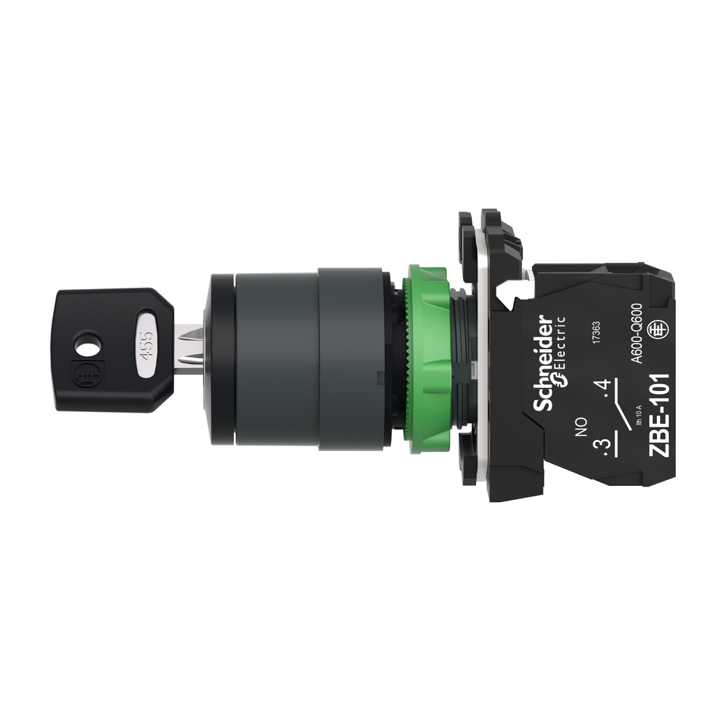 Harmony XB5 - bouton à clé 455 - Ø22 - 2 pos fix - retr GD - 1F - vis étrier
