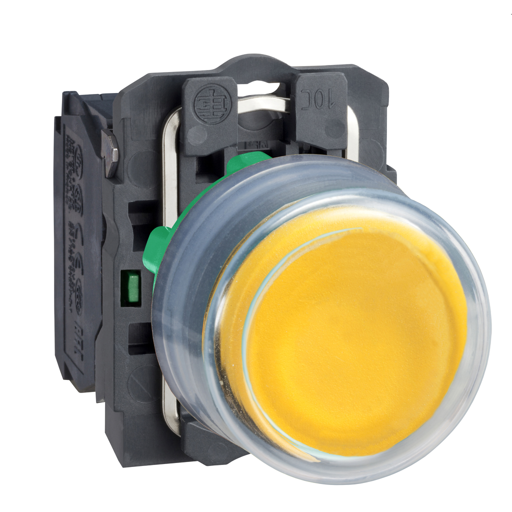 Harmony XB5 - bouton poussoir à impuls - Ø22 - capuchonné - jaune - 1F - vis
