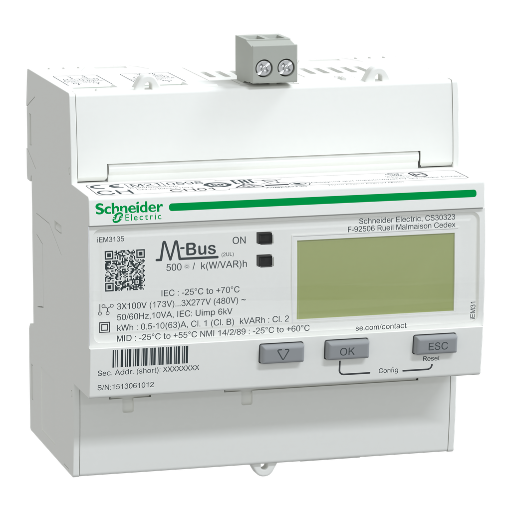 Acti9 iEM - compteur d'énergie tri - 63A - multitarif - alarme kW - Mbus - MID
