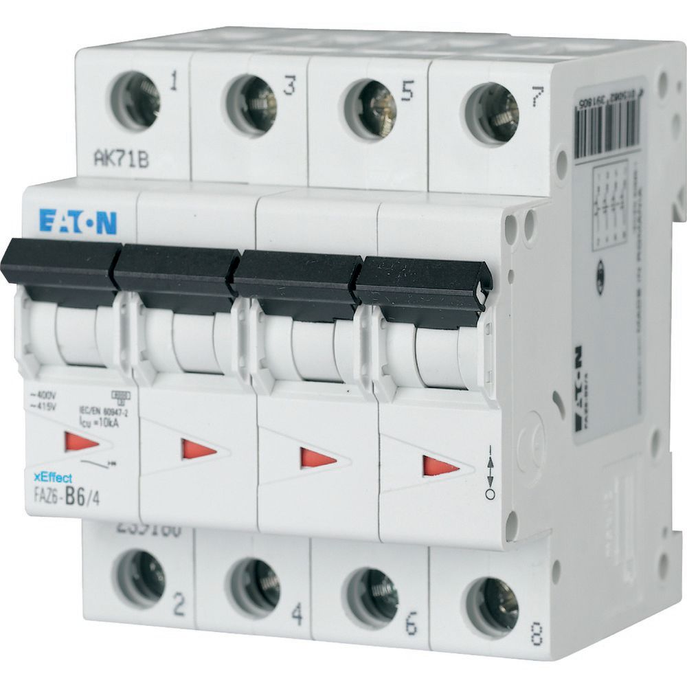 Disjoncteur FAZ6, 50A, 4P, 6kA (EN 60898) 10kA (IEC/EN 60947-2), courbe C