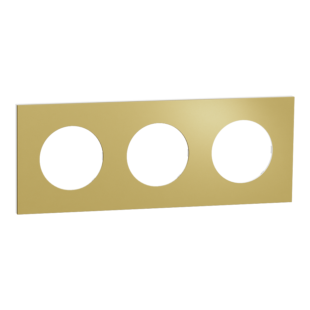 Odace Métal - plaque de finition 3 postes - effet Laiton support blanc