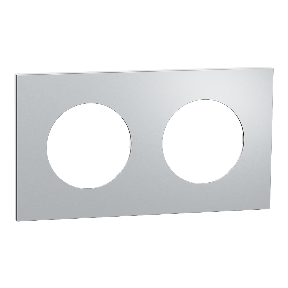 Odace Métal - plaque de finition 2 postes - effet Aluminium support blanc