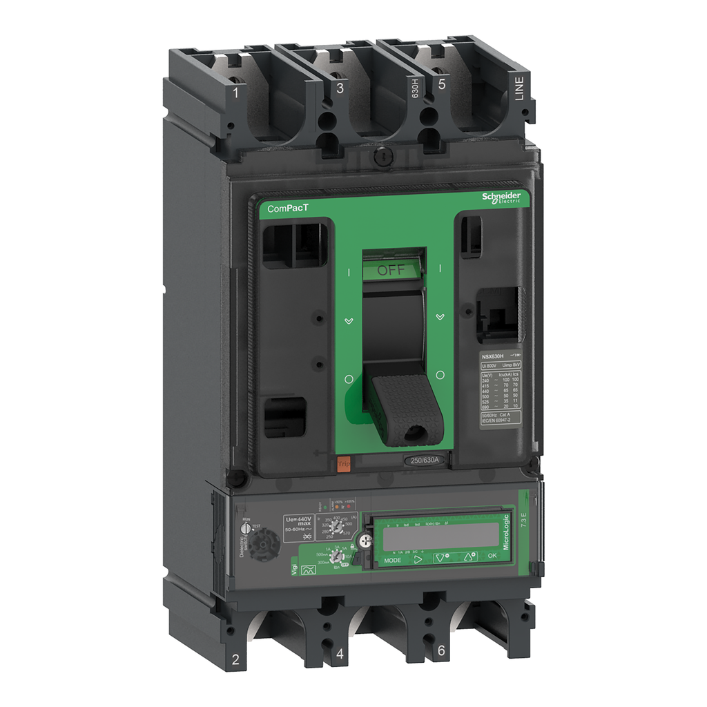 ComPacT NSX630H - Disjoncteur Vigi - MicroLogic 7.3E 570A - 3P3D - 70kA - fixe