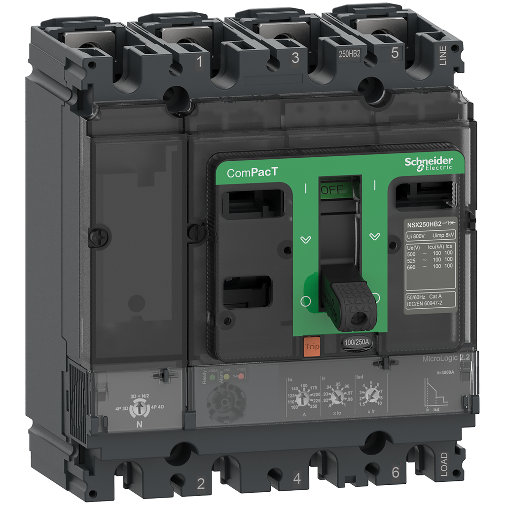 ComPacT NSX250R - Disjoncteur - MicroLogic 2.2 100A - 4P4D - 200kA - fixe