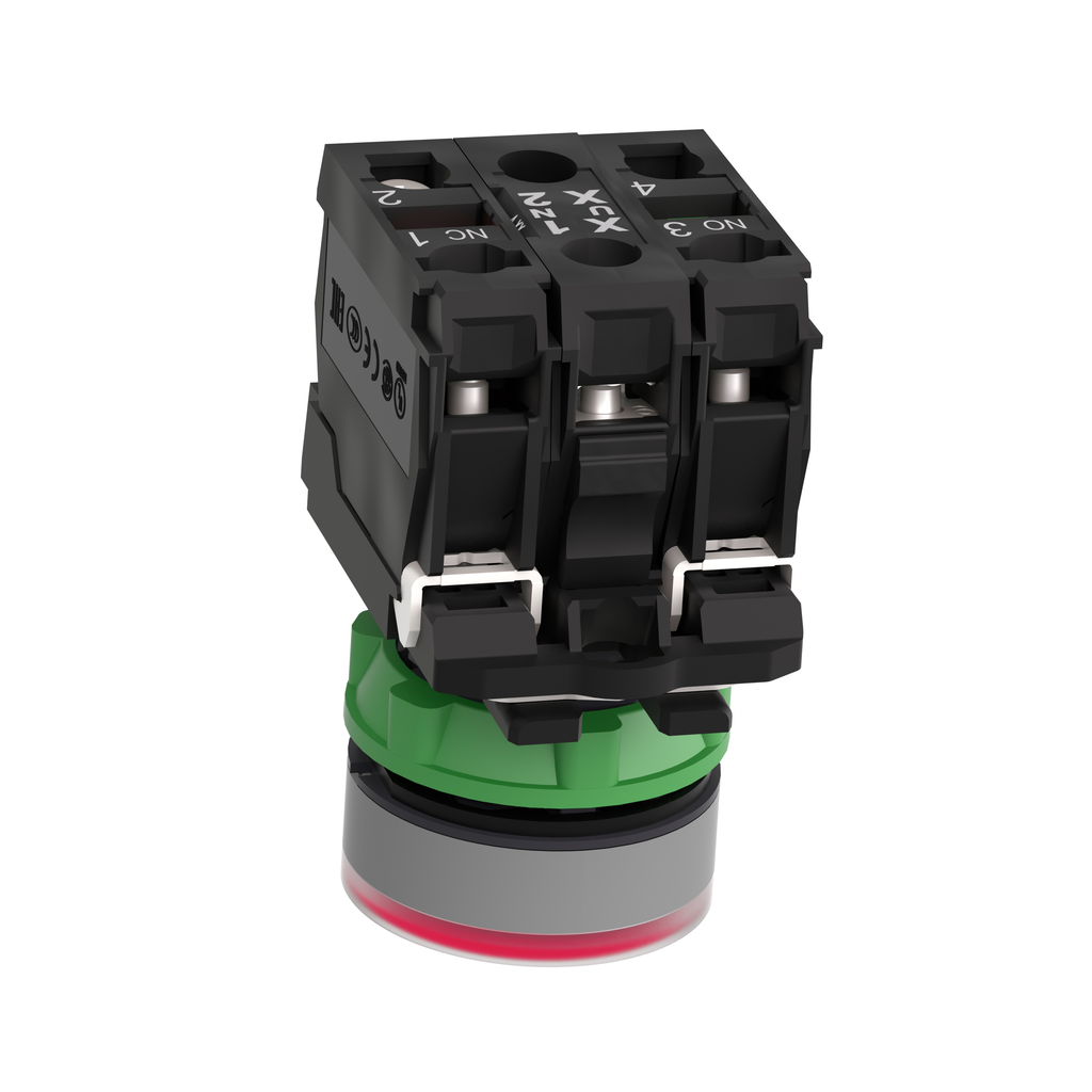 Harmony XB5 - bouton poussoir lum - Ø22 - col grise - rouge - 1O+1F - 230V