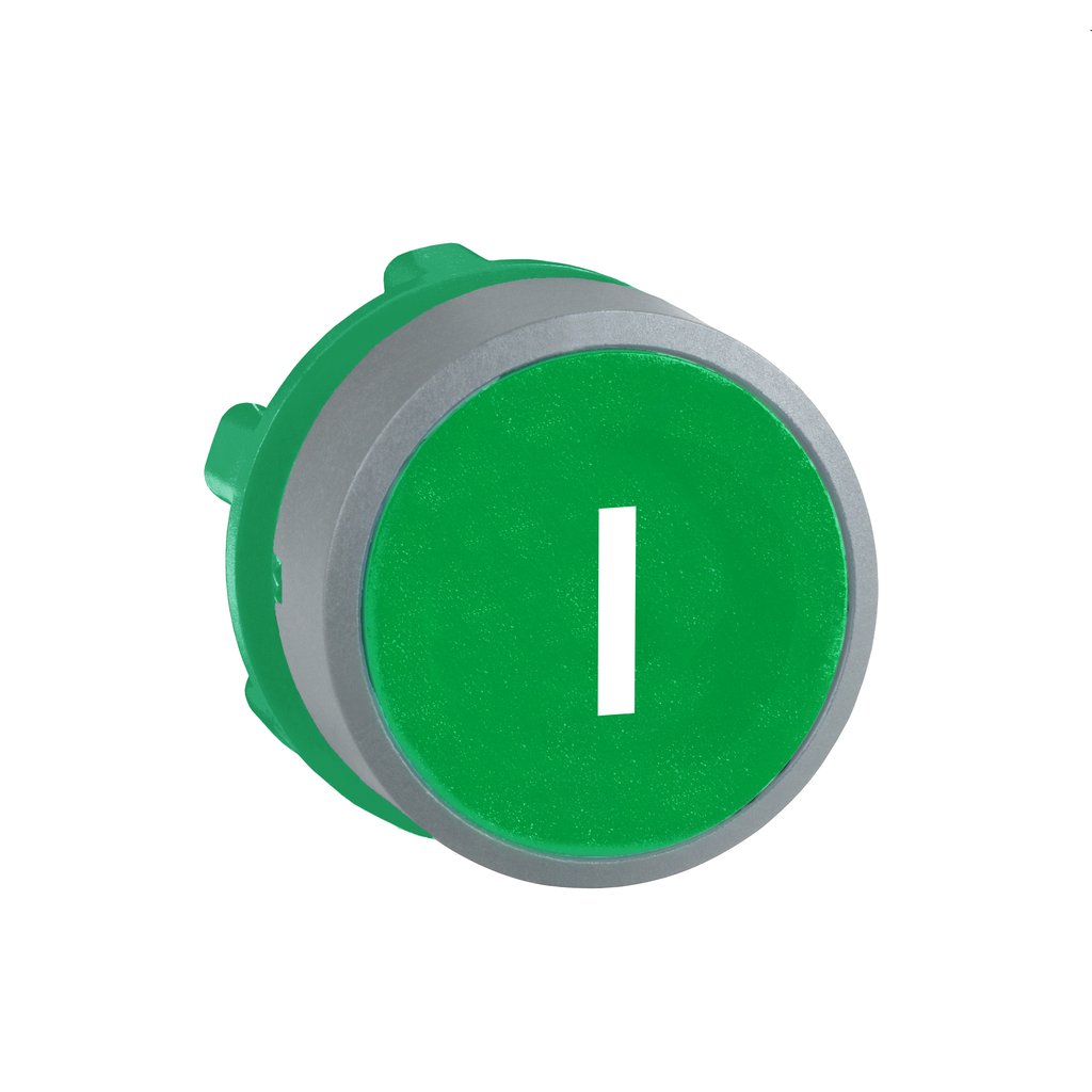 Harmony XB5 - tête de bouton poussoir - Ø22 - col grise - marqué 'I' - vert