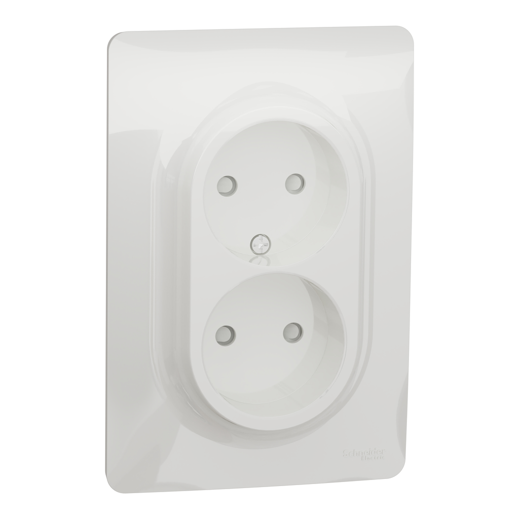 Unica - prise 2P double pour boîte 1P - FR - vis - Blanc - méca + plaque