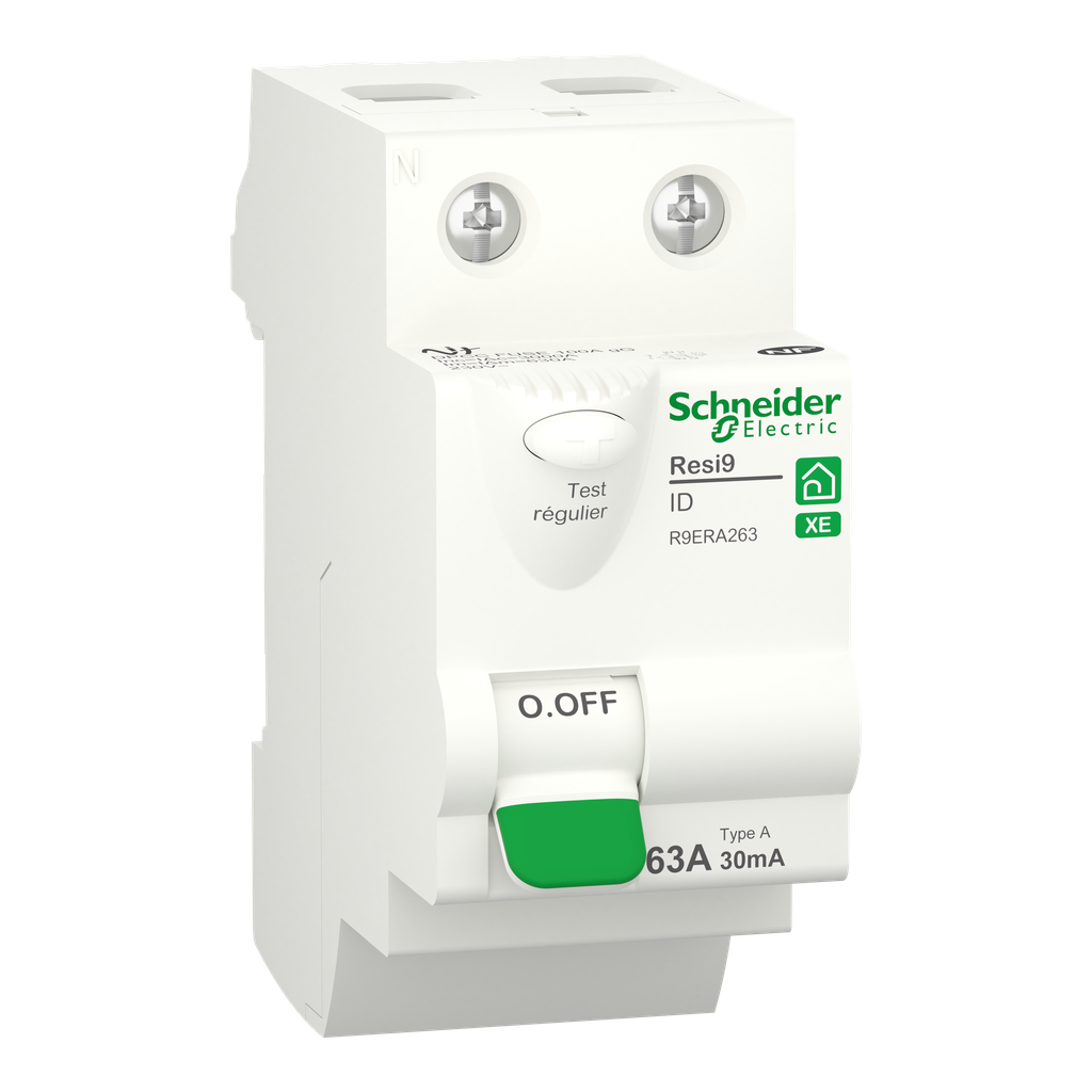 Resi9 XE - interrupteur différentiel - 2P - 63A - 30mA - Type A - embrochable