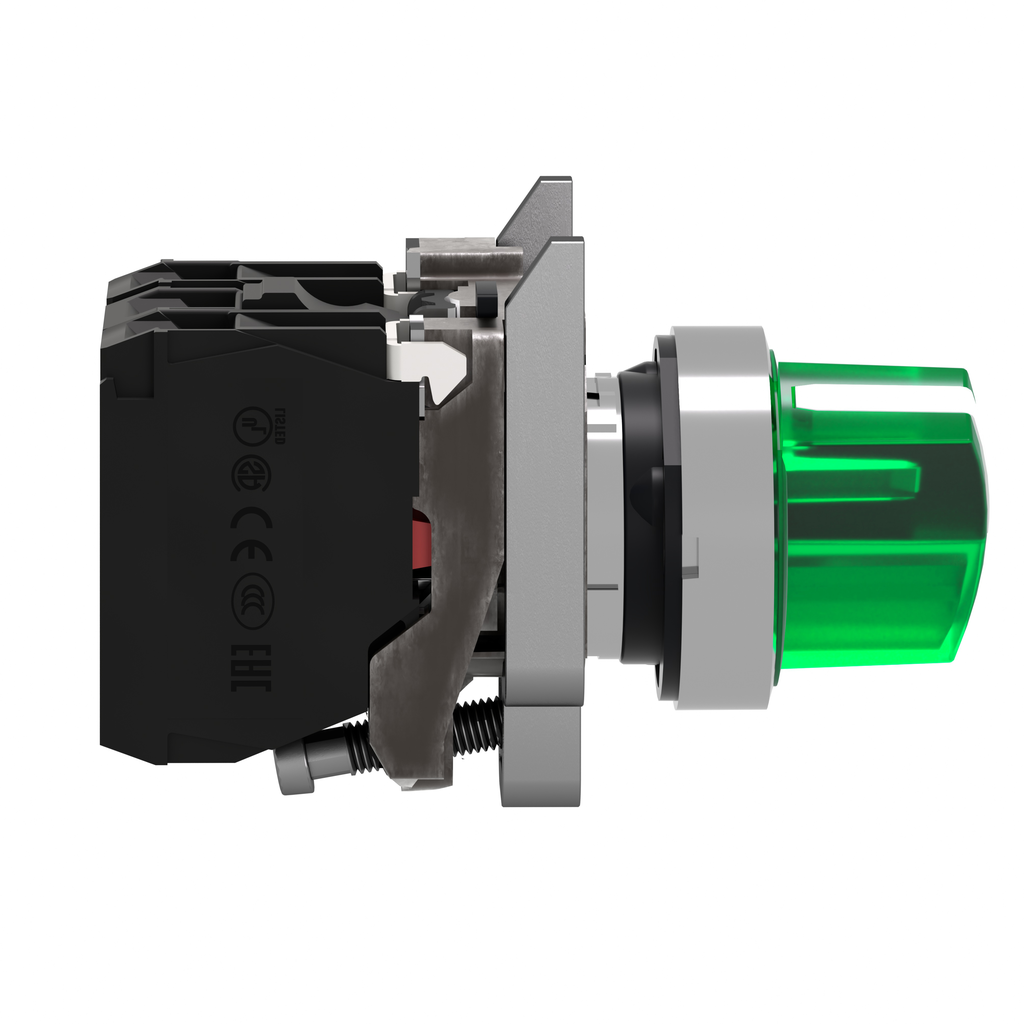 Harmony XB4 - bouton à manette lumin - Ø22 - 2 pos fix - vert - 1O+1F - 230V