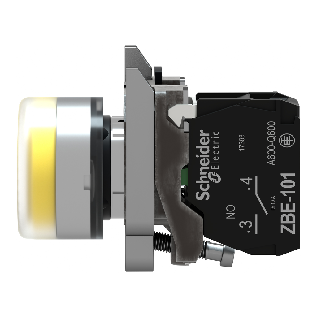 Harmony XB4 - bouton poussoir à impuls - Ø22 - capuchonné - jaune - 1F - vis