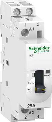 Acti9 iCT - Contacteur à commande manuelle - 2P - 25A - 2NO - 230/240Vca - 50Hz