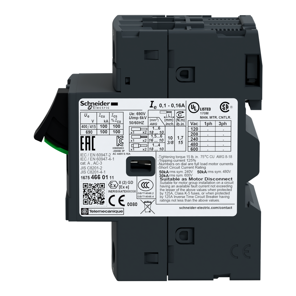 TeSys GV2ME - disj. moteur - 0,1..0,16A - 3P 3d - déclencheur magnéto-thermique