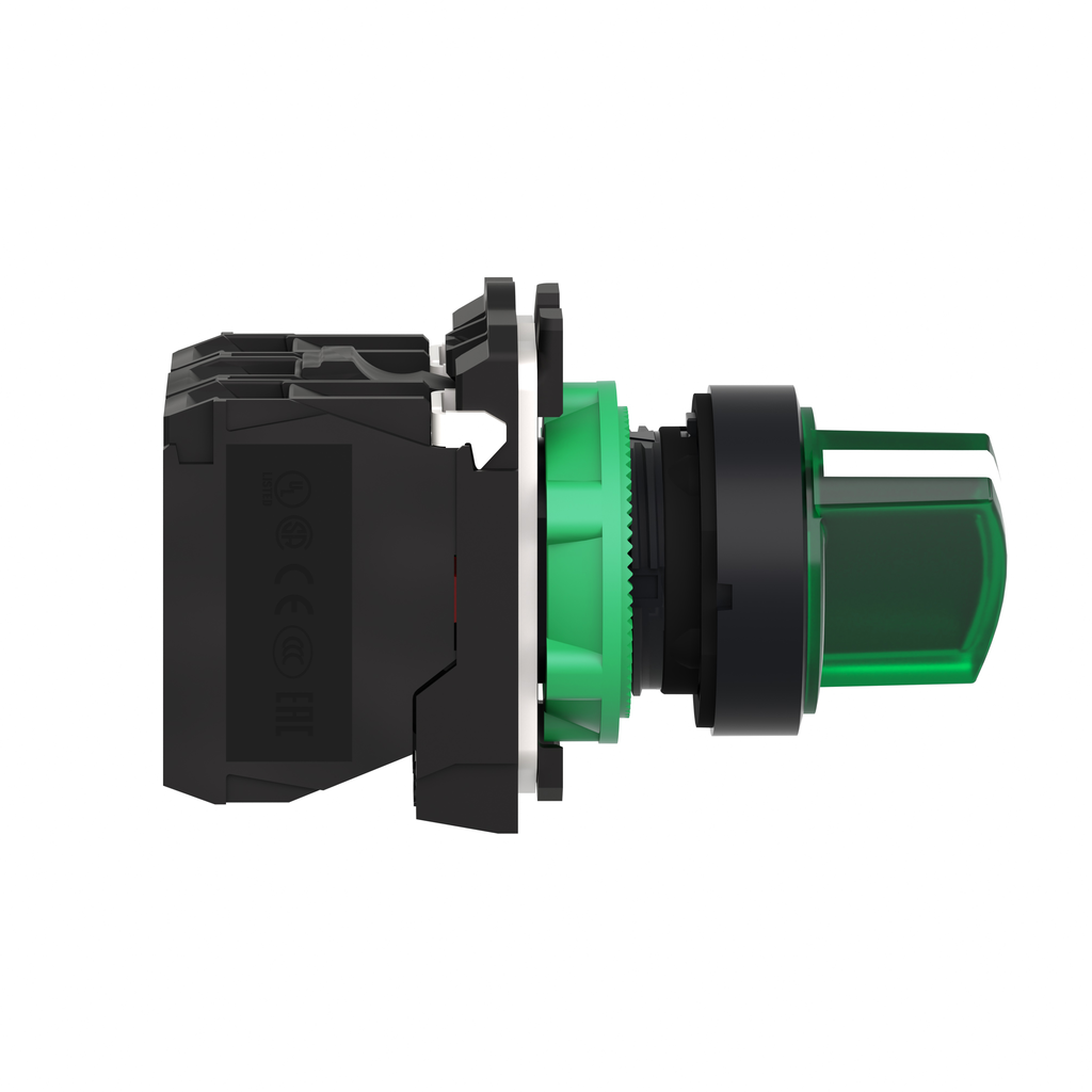 Harmony XB5 - bouton à manette lumin - Ø22 - 2 pos fix - vert - 1O+1F - 230V