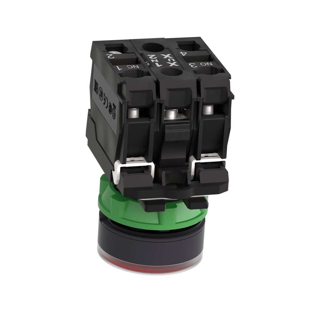 Harmony bt-pous lumineux rouge Ø22 - impulsion - 24V - 1O+1F