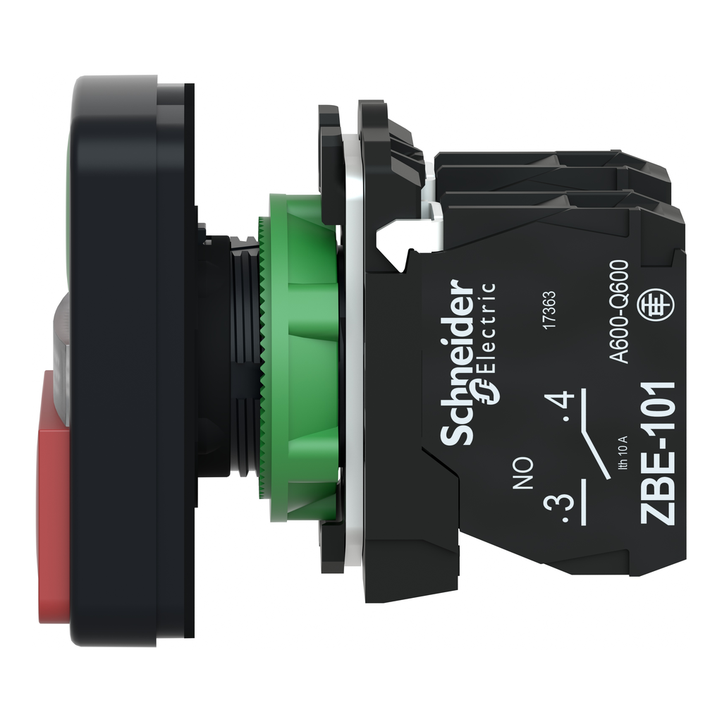 Harmony bt-pous Ø22 double touche, ressort rap vert+rouge, lum jaune 24V IP66