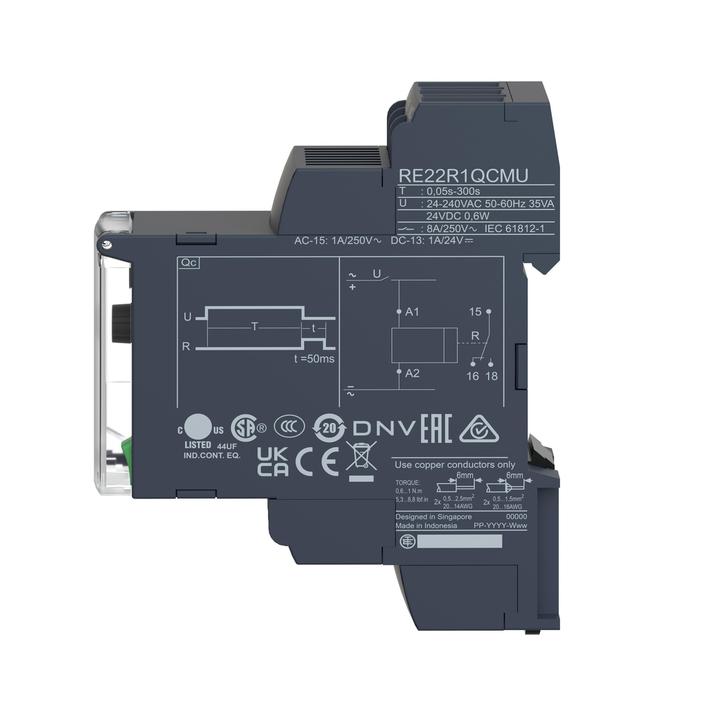 Harmony Time RE22 - relais tempo - 1OF - Qc - 0,5s à 300s - 24VDC/24V à 240VACDC