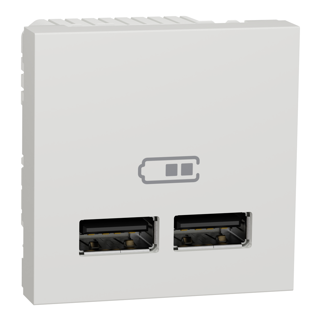 Unica - chargeur USB double - 5Vcc - 1A + 2,1A - 2 modules - Blanc - méca seul