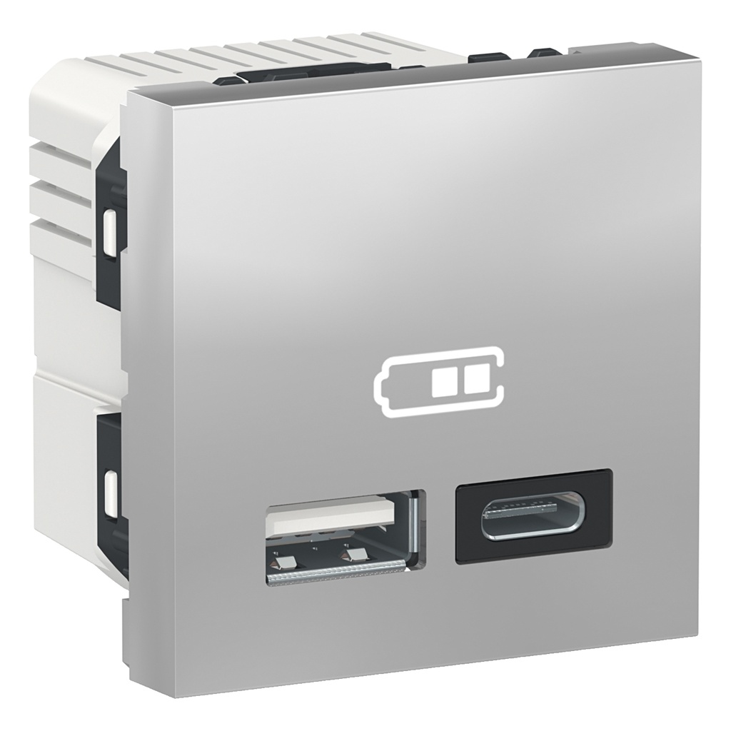 Unica - chargeur USB double - 5Vcc - 1A + 2,1A - 2 modules - Alu - méca seul
