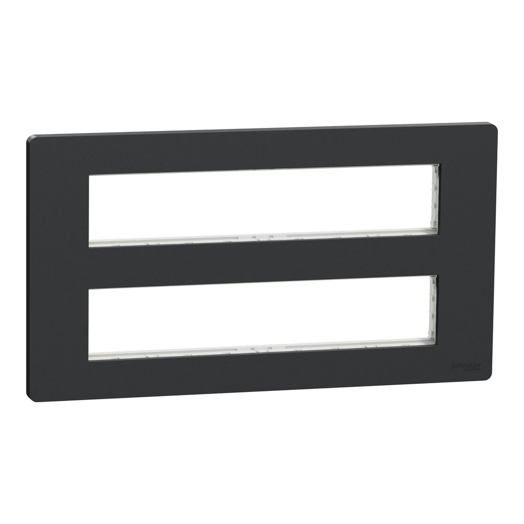 Unica - support fixation + plaque finition boîte concent 2 rang 10 mod - Anthrac