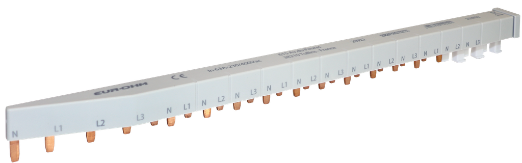 Peigne de répartition 3P+N-63A 18M avec cache dents 5M