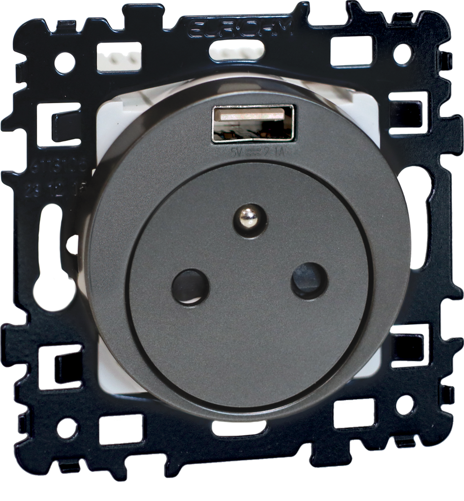 SQUARE PC 2P+T avec Prise USB Type-A Vulcain