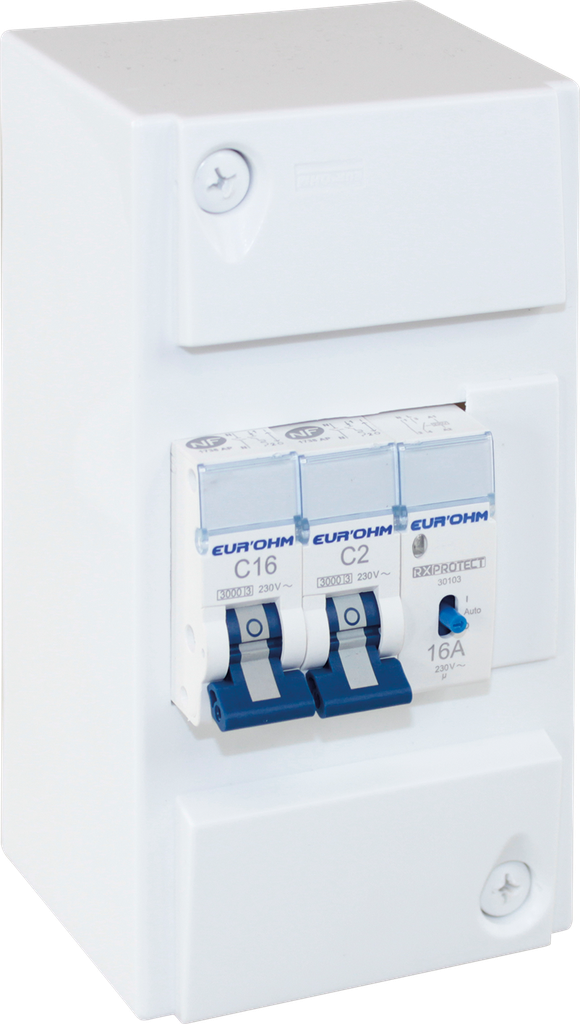 "Coffret chauffe eau 4 modules
contacteur J/N + 2 disj. (1*2A + 1*16A)"