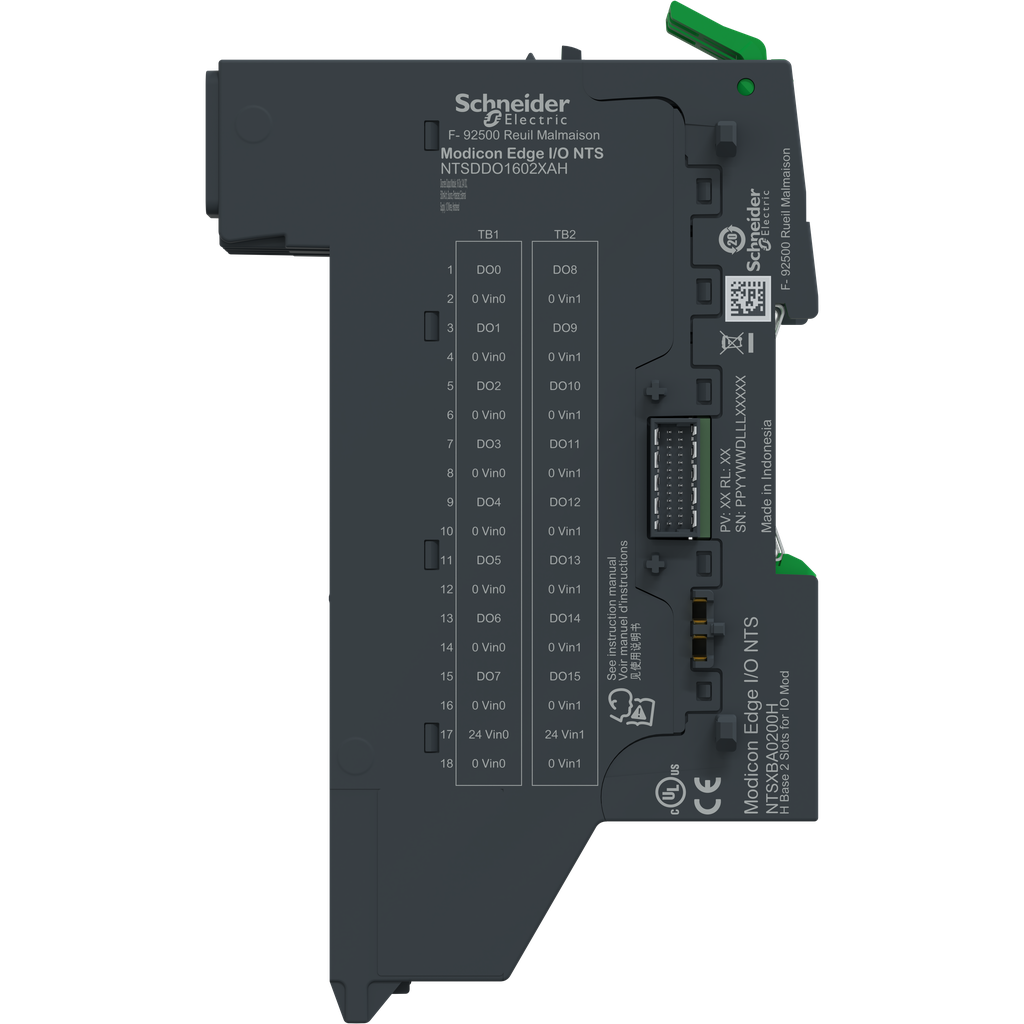 EdgeIO NTS Module+Base Sortie TOR 16 voies-24Vcc500mA-Alim-Source-1/2Fils-Durcie