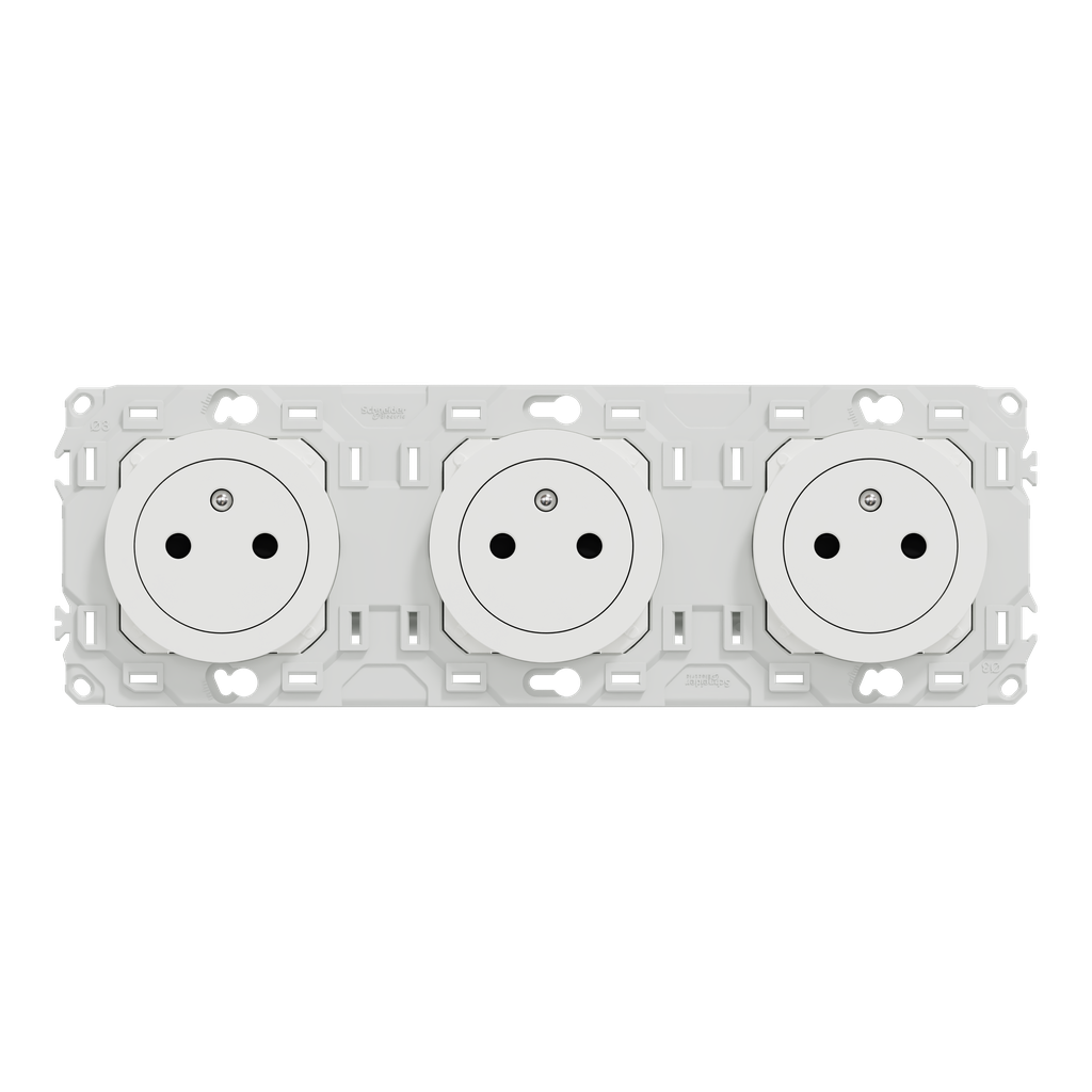 Odace - triple PC 2P+T affleurante - 3 postes 71 mm - précâblage - blanc craie