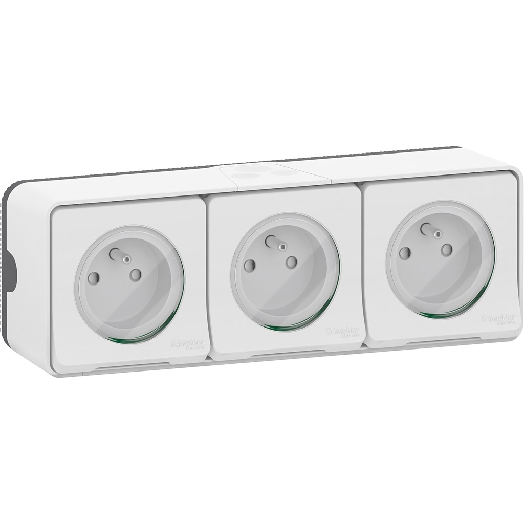 Mureva Styl - Triple PC 2P+T horiz. précâblée - saillie - IP55 - IK08 - blanc